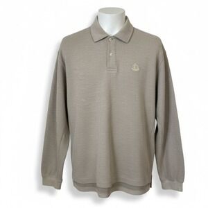 IZOD Men's Polo Golf Sweater Tan Beige Ribbed Knit Cotton Blend Large
